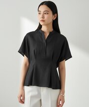 リネンレーヨン タックブラウス
