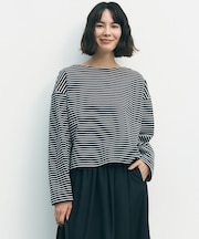 ドライタッチリブ バックZIP ボーダートップス