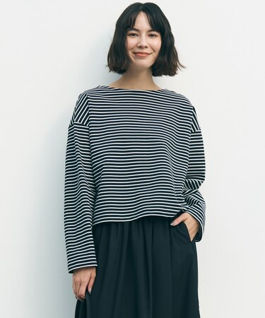 ドライタッチリブ バックZIP ボーダートップス