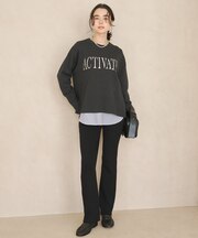 【ウエストゴム】リブニット セミフレアパンツ
