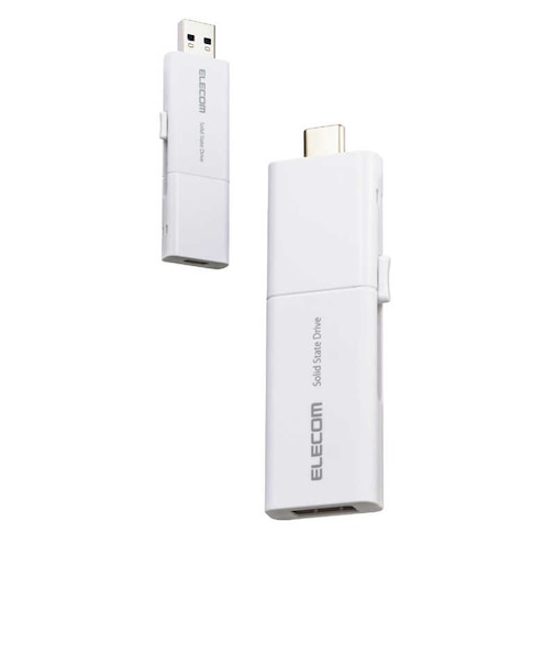 エレコム　SSD 外付け 250GB 読込最大420MB/秒 スライド式 USB Type-C/USB-A 両対応 ホワイト ESDEWB0250GWHR