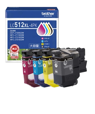 ブラザー　(純正)インクカートリッジ 4色パック ブラック シアン マゼンタ イエロー LC512XL4PK