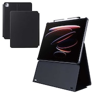 エレコム iPad Pro ケース 13インチ ( M4 ) 高さ調整フラップ カバー Apple Pencil収納 フリーアングル スタンド オートスリープ機能 TBA25PLWVH2BK