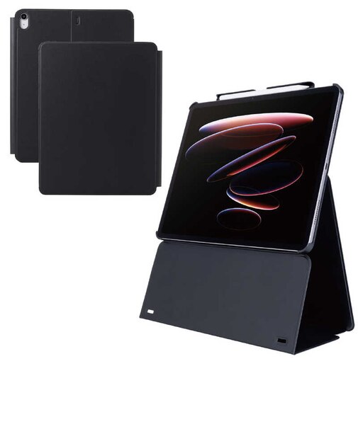 エレコム　iPad Air ケース 13インチ ( M3 / M2 ) 高さ調整フラップ カバー スタンド オートスリープ機能 TBA25XWVH2BK