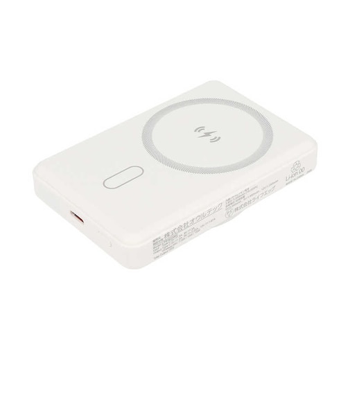OWLTECH　モバイルバッテリー 5000mAh 準固体電池採用 マグネット式ワイヤレス充電 スマホリング搭載 USB Type-C入出力 ［USB Power Delivery対応 / 1ポート］ ホワイト OWLLPB5025MGWH