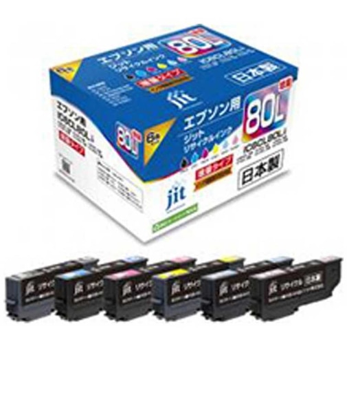 ジット　(リサイクル)［エプソン：IC6CL80L(6色 ブラック・シアン・マゼンタ・イエロー・ライトシアン・ライトマゼンタ)対応］ リサイクルインクカートリッジ JITAE80L6P
