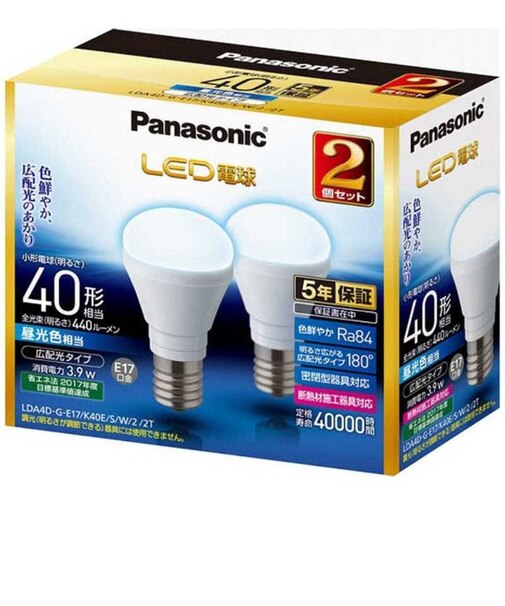 パナソニック　LED電球 小形電球形 ホワイト [E17/昼光色/2個/40W相当/一般電球形] LDA4DGE17K40ESW22T