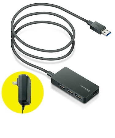 エレコム　USBHUB3.0 ACアダプタ付 セルフパワー 4ポート ブラック U3HA408SXBK