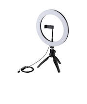 エレコム　LEDリングライト 26cm ミニ三脚スタンド付き 3色モード 10段階調光 USB給電 DEL03BK