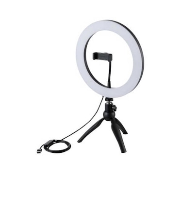 エレコム　LEDリングライト 26cm ミニ三脚スタンド付き 3色モード 10段階調光 USB給電 DEL03BK