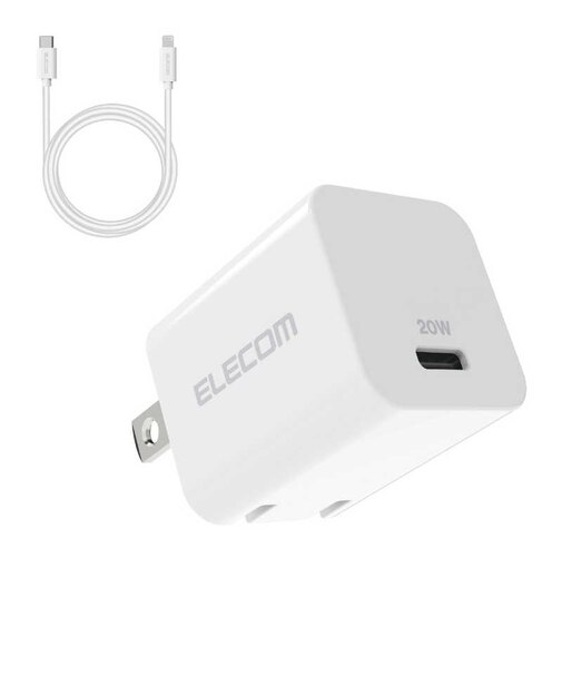 エレコム　LightningAC充電器/20W/USB-C1ポート/USB-C-Lightningケーブル付属/1.5m/ホワイト MPAACLP04WH