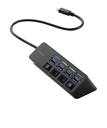エレコム　USB Type-C ハブ USB3.2 Gen1 USB-A ×4 バスパワー 個別スイッチ マグネット付 ( USB-C ポート搭載 ) ブラック U3HCS040BK