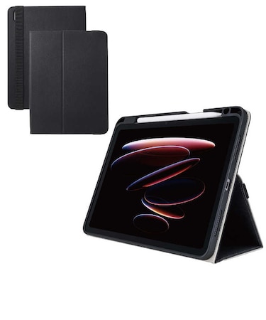 エレコム　iPad Air ケース 11インチ ( M3 / M2 ) / 10.9インチ 第5世代 第4世代 ベルト付きフラップ カバー Apple Pencil収納 2アングル スタンド 軽量 耐衝撃 TBA25MPLF2BK