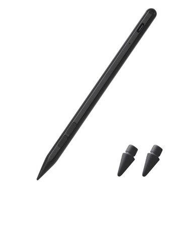 エレコム　タッチペン iPad専用 Goodnotesアプリ対応 ショートカットボタン(戻す/消す) USB Type-C急速充電 傾き検知 マグネット吸着 Apple Pencil用ペン先交換可能 PTPACSTAP14BK