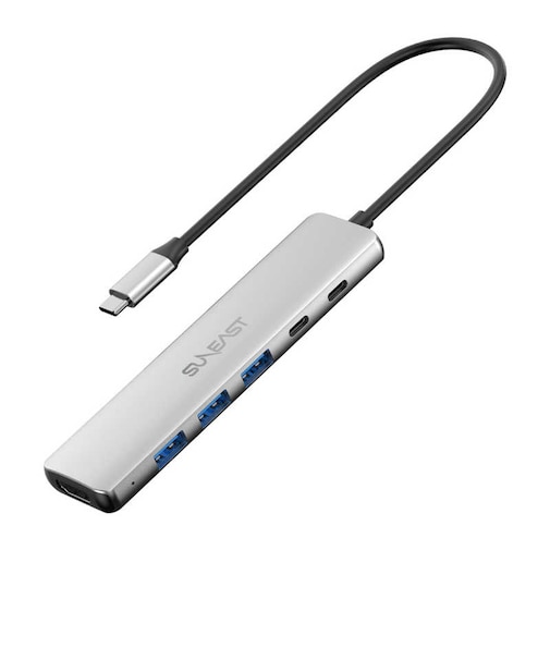 SUNEAST　USB Type-C ドッキングステーション マルチハブ 6in1 PD100W給電可能 ケーブル長25cm アルミ合金 シルバー ［USB Power Delivery対応］ SE-HUB061JDPNNF