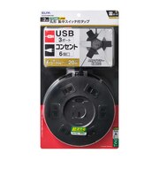 ELPA 丸形USBタップ6個口 PD20W WLSR6322BUCBK