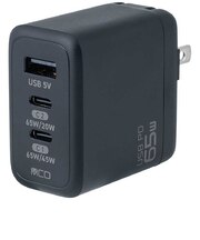 ナカバヤシ　AC-USB充電器 ノートパソコン・タブレットPC対応 65W ［3ポート：USB-Cx2＋USB-A / USB Power Delivery対応］ ブラック JYUACU013BK