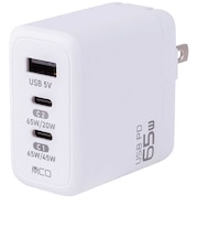 ナカバヤシ　AC-USB充電器 ノートパソコン・タブレットPC対応 65W ［3ポート：USB-Cx2＋USB-A / USB Power Delivery対応］ ホワイト JYUACU013W