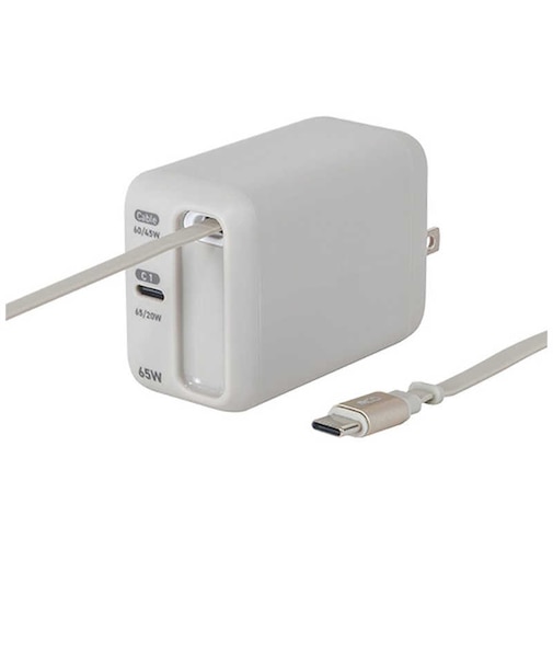 ナカバヤシ　巻取りケーブル付 USB PD充電器 65W対応 JYUACR0165GY