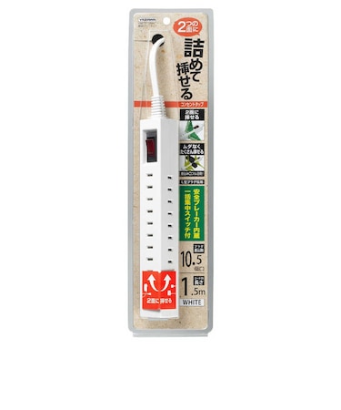 ヤザワ　差し込みフリータップ2面ブレーカーSW付 ［1.5m /10.5個口 /スイッチ付き(一括)］ ホワイト H9B10115WH