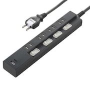 ORIGINALBASIC　USB付き節電タップコード有りType-C付 ［2.0m /4個口 /スイッチ付き(個別) /2ポート］ 黒 OBBTPK421ACK