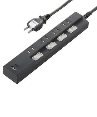 ORIGINALBASIC　USB付き節電タップコード有りType-C付 ［2.0m /4個口 /スイッチ付き(個別) /2ポート］ 黒 OBBTPK421ACK