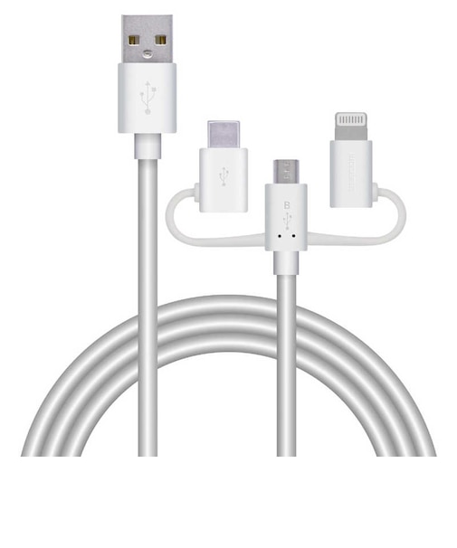 エレコム　スマートフォン用USBケーブル 3in1 microUSB+Type-C+Lightning 1.2m ホワイト MPAAMBLCAD12WH