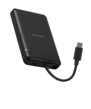 エレコム　モバイルバッテリー リチウムイオン電池 5000mAh 12W USB-C USB-Cケーブル一体 ブラック DEC625000BK