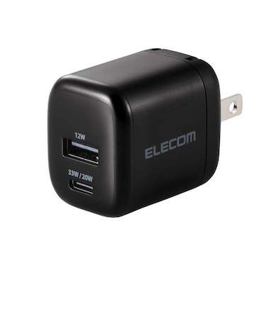 エレコム　USB Type-C 充電器 PD/PPS 33W 2ポート USB-C＋USB-A GaN II 小型 折りたたみプラグ PSE適合 ブラック MPAAC11433XBK