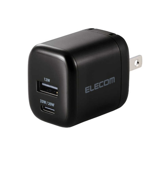 エレコム　USB Type-C 充電器 PD/PPS 33W 2ポート USB-C＋USB-A GaN II 小型 折りたたみプラグ PSE適合 ブラック MPAAC11433XBK