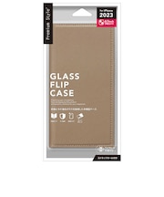 PGA iPhone 15(6.1インチ) ガラスフリップケース スクエアデザイン Premium Style ベージュ PG23AGF06BE