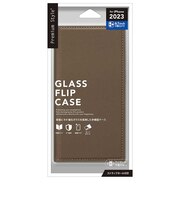 PGA iPhone 15 Pro(6.1インチ) ガラスフリップケース スクエアデザイン Premium Style ブラウン PG23BGF07BR