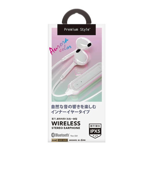 PGA　ブルートゥースイヤホン インナーイヤー型 Premium Style [ ワイヤレス ( 左右コード ) / Bluetooth 対応 ] オーロラ / ホワイト PGARBTE12IE1WH