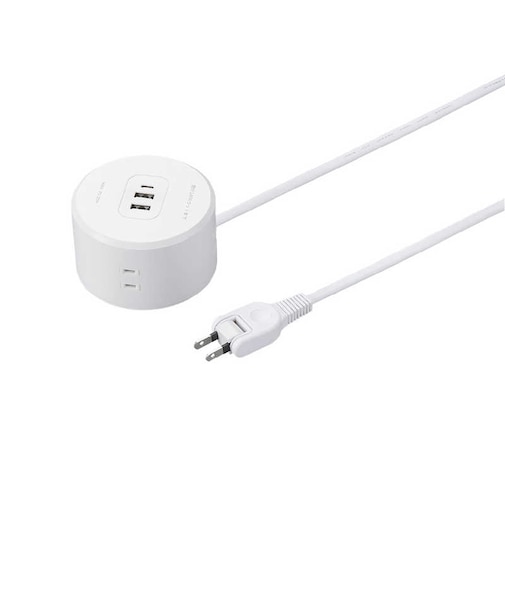 ヤザワ　丸型タップ4個口PD20W0.5m 白 高出力PD対応 20W USBポート Type-A×2、Type-C×1 ［0.5m / 4個口 / スイッチ無 / 3ポート］ H47005PD20WH