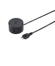 ヤザワ　丸型タップ4個口PD20W0.5m 黒 高出力PD対応 20W USBポート Type-A×2、Type-C×1 ［0.5m / 4個口 / スイッチ無 / 3ポート］ H47005PD20BK