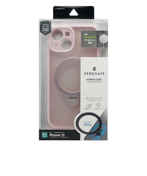 ラスタバナナ　iPhone 15 ZEROSAFE 極限保護 ハイブリッドケース TPU×PC 360°回転MagSafeリング付き FRPK フロストピンク 7875IP361HPMPK
