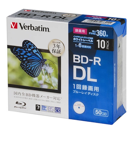 VERBATIMJAPAN　録画用 BD-R DL 1-6倍速 50GB 10枚 5mmスリムケース VBR260RP10D1B
