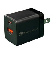 オズマ　PowerDelivery20W出力 AC-USB充電器 2Port（C&A） ブラック ACUC20PQBK