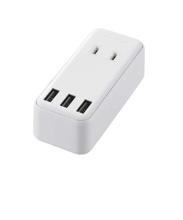 エレコム　モバイルUSBタップ コンセント直挿し 横差し対応 USB3ポート AC2口 同時充電 2.4A スマート充電 小型 ホワイト ホワイト MOTU0823WH