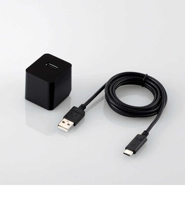 エレコム　AC充電器 12W出力 Type-Cケーブル付属 1.5m おまかせ充電 スマホ コンパクト 折りたたみプラグ PSE認証 ブラック ブラック MPAACC12BK