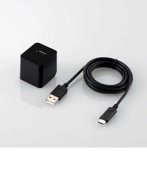 エレコム　AC充電器 12W出力 Type-Cケーブル付属 1.5m おまかせ充電 スマホ コンパクト 折りたたみプラグ PSE認証 ブラック ブラック MPAACC12BK