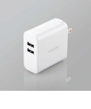 エレコム　AC充電器 24W出力 2ポート おまかせ充電 2台同時充電 急速対応 折りたたみプラグ コンパクト ホワイト ホワイト MPAACU05WH