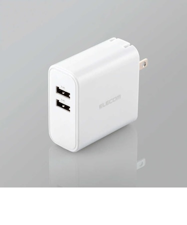 エレコム　AC充電器 24W出力 2ポート おまかせ充電 2台同時充電 急速対応 折りたたみプラグ コンパクト ホワイト ホワイト MPAACU05WH