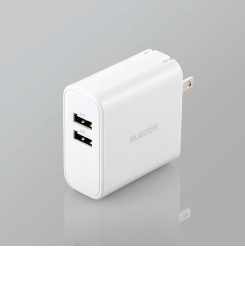 エレコム　AC充電器 24W出力 2ポート おまかせ充電 2台同時充電 急速対応 折りたたみプラグ コンパクト ホワイト ホワイト MPAACU05WH