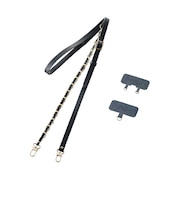 エレコム　スマホ ショルダー ストラップ 約55～68cm ソフトレザー&ゴールドチェーンタイプ ストラップシート付 長さ調整可 携帯ストラップ 斜めがけ 肩掛け 首掛け ネックストラップ 落下 盗難 紛失防止 PSTSDH2CHBK