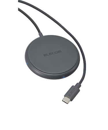 エレコム　ワイヤレス充電器 Qi認証 5W 卓上 滑り止めパッド ケーブル一体 おくだけ充電 【 Qi規格に対応した iPhone Android Galaxy Xperia スマホ Airpods 等各種対応 WQA25DGY