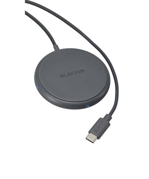エレコム　ワイヤレス充電器 Qi認証 5W 卓上 滑り止めパッド ケーブル一体 おくだけ充電 【 Qi規格に対応した iPhone Android Galaxy Xperia スマホ Airpods 等各種対応 WQA25DGY