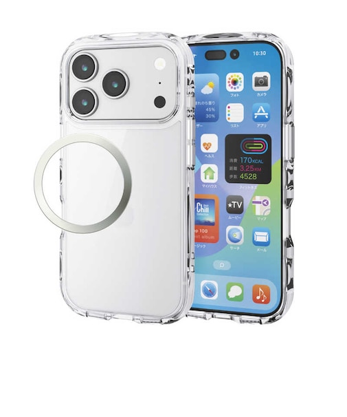エレコム　iPhone 17 Pro ケース ハイブリッド カバー 衝撃吸収 軽量 薄型 磁気吸着対応メタルステッカー付 ストラップホール付 ストラップホールシート付 TOUGH SLIM LITE クリア ク PMA25CTSLACR