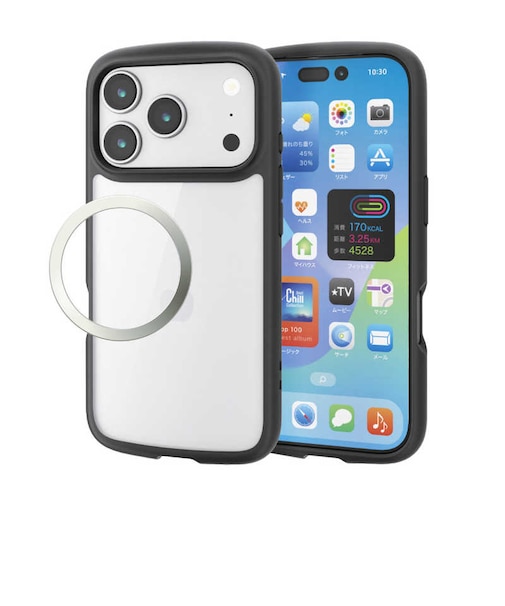 エレコム　iPhone 17 Pro ケース ハイブリッド カバー 衝撃吸収 軽量 薄型 磁気吸着対応メタルステッカー付 ストラップホール付 ストラップホールシート付 TOUGH SLIM LITE ブラック  PMA25CTSLFCBK
