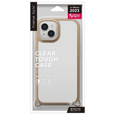 PGA　iPhone 15(6.1インチ) クリアタフケース Premium Style ベージュ PG23APT02BE